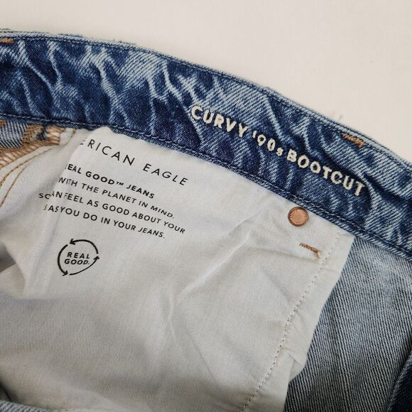 AMERICAN EAGLE Curvy '90s Bootcut Jeans Split Hem Seam Light Wash SZ 18S Short - Picture 9 of 14